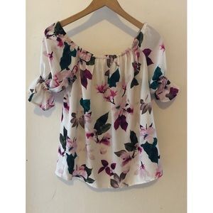 STATE Off the Shoulder Sheer Chiffon Blouse (xxs)